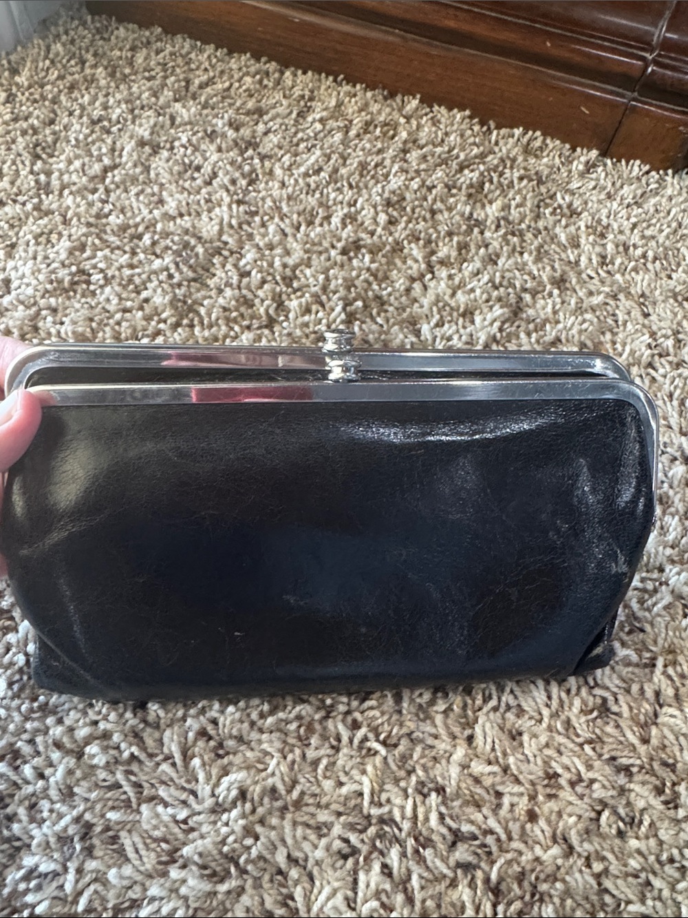 Classic Black 100% Genuine Leather Frame Clutch Evening Bag HOBO wallet